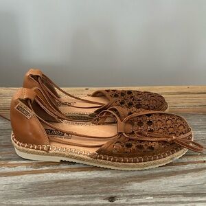 PIKOLINOS Brown Woven Leather Espadrille Flats Size 6 (36)